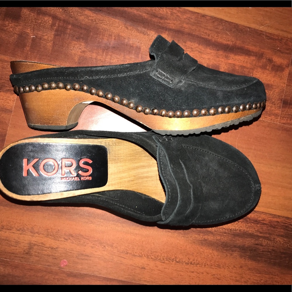 Wood black suede clogs by Michael Kors size 7